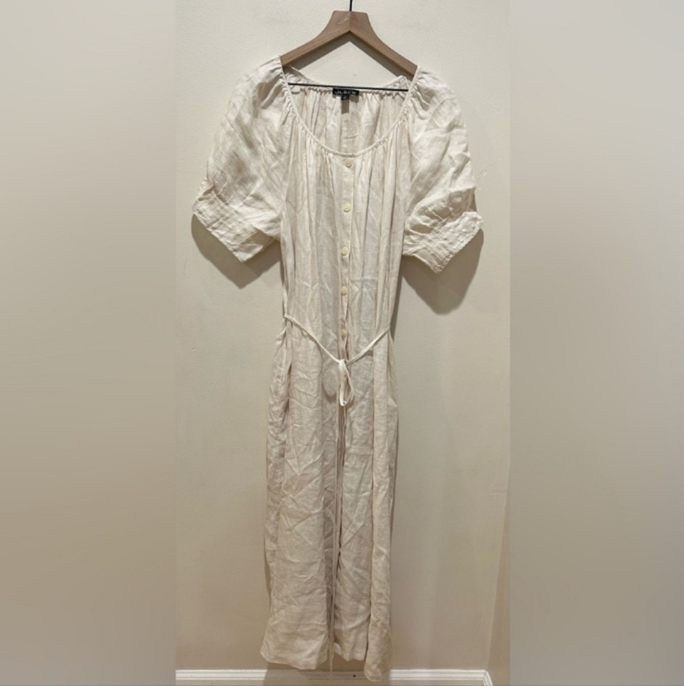 J. Crew Beige Linen Button Down Midi Dress XL